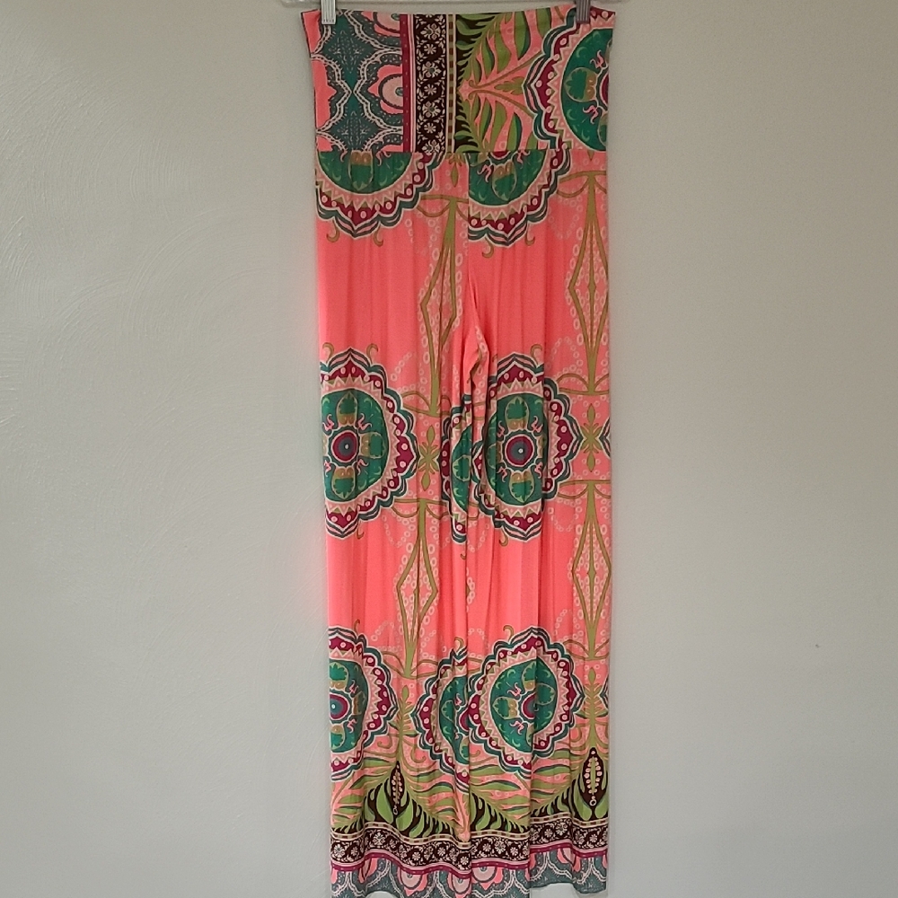 Trina Turk Coral Pink and Green Printed Maxi Coverup
